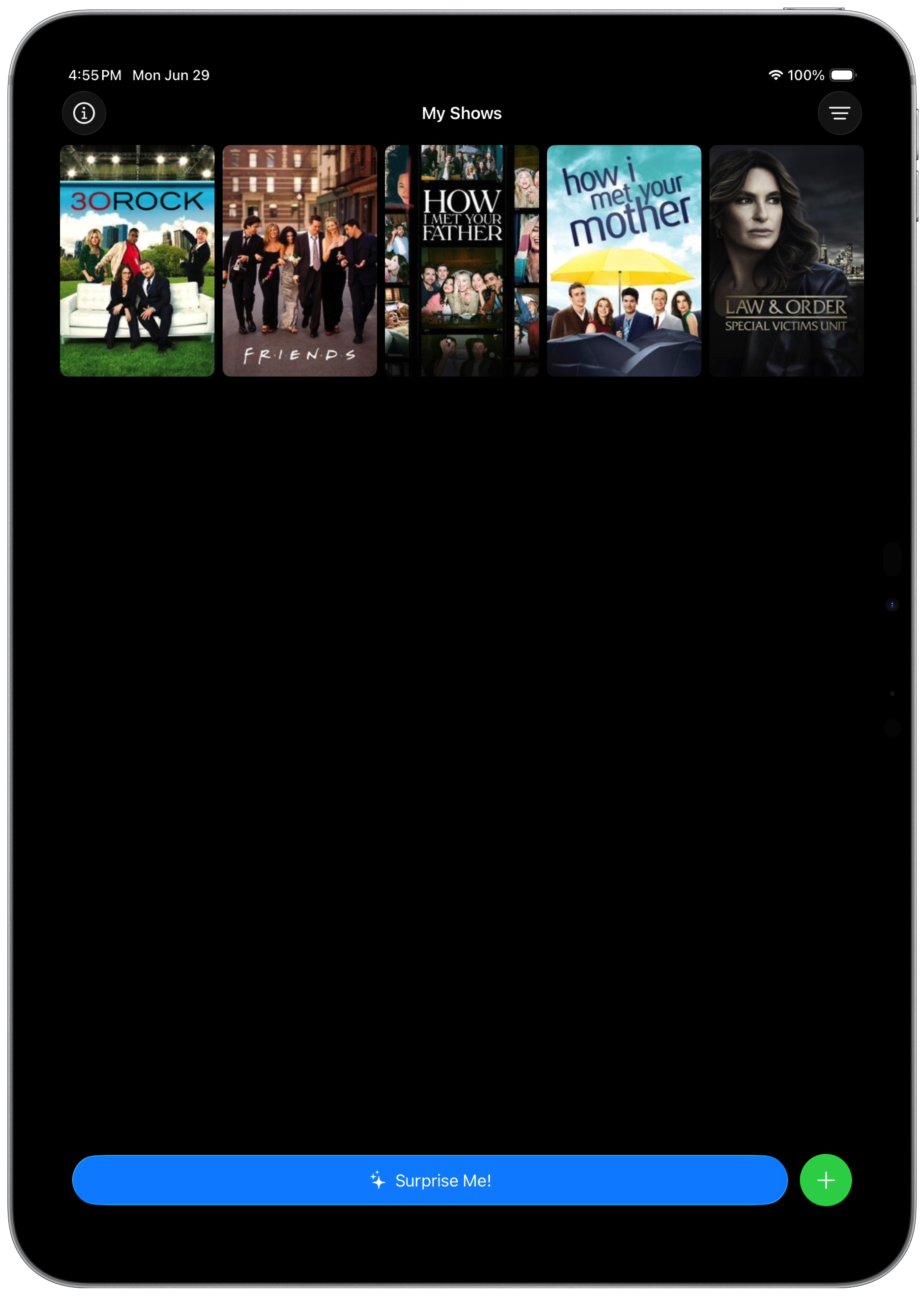 My Shows library on iPad