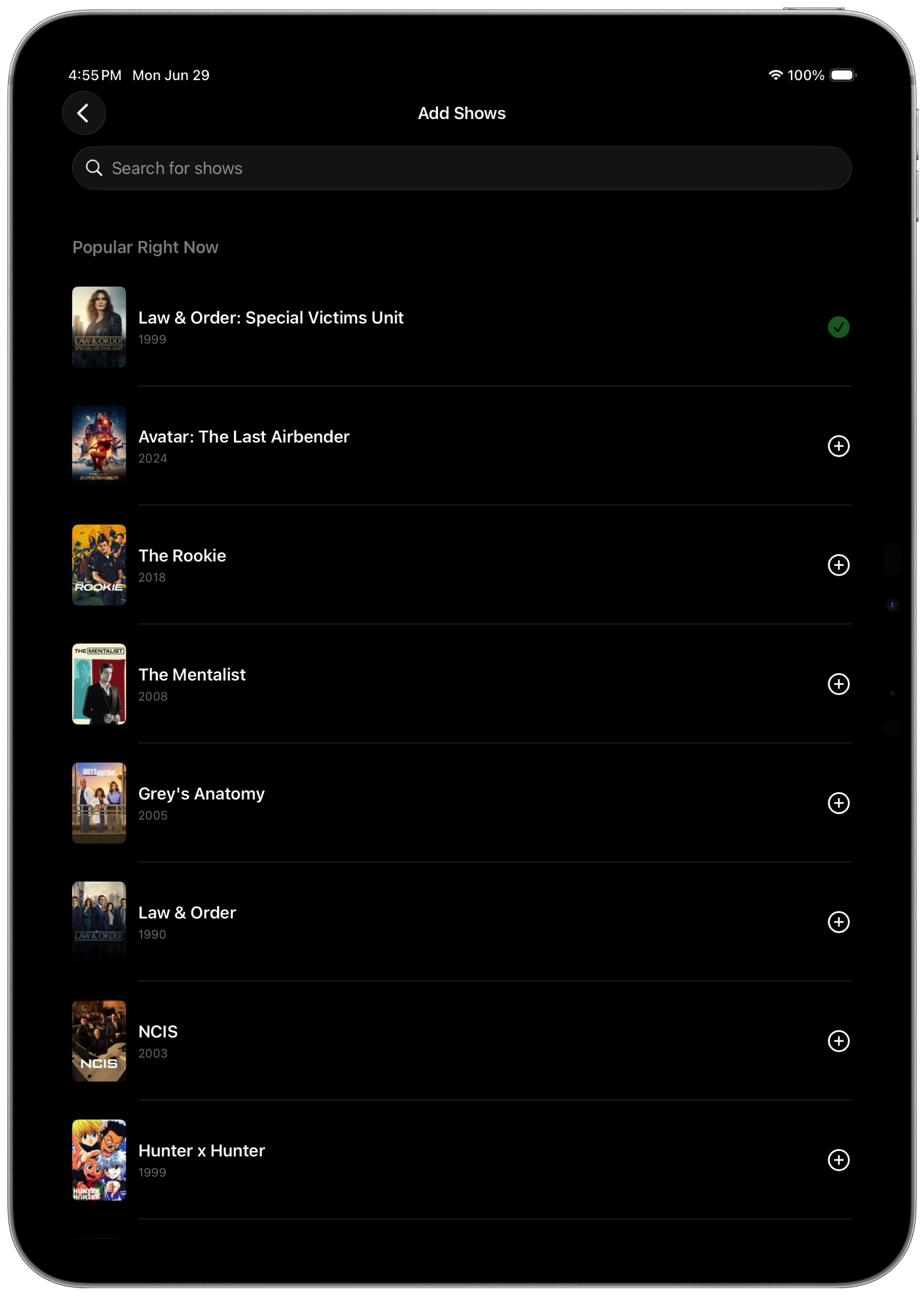 Add shows on iPad